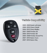 Self Programmable Car Key Keyless Entry Remote Replacement for Chevy Malibu Cobalt/Saturn Aura Sky 315MHZ with FCC: KOBGT04A